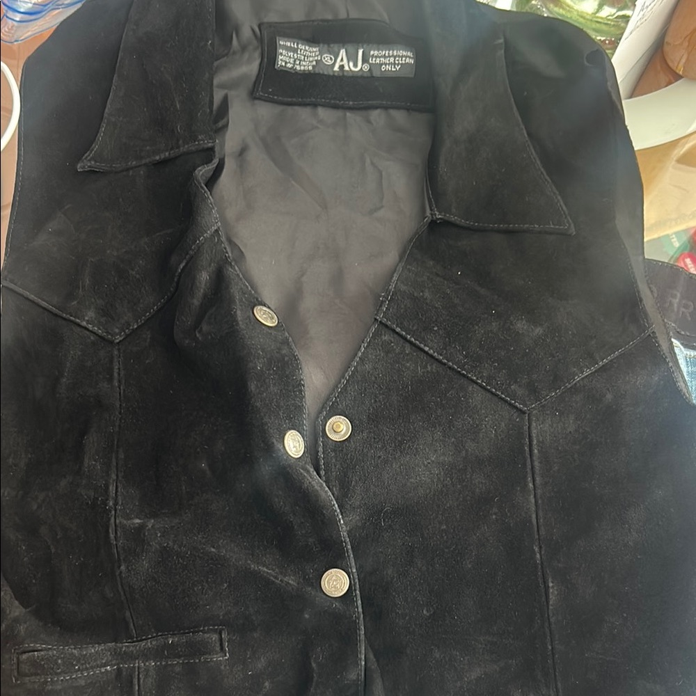 Black leather  Vest with Structured Seaming